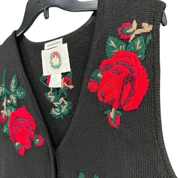 Christopher & Banks Vintage Sweater Vest Small Hand Embroidered Floral Holiday - Picture 3 of 12